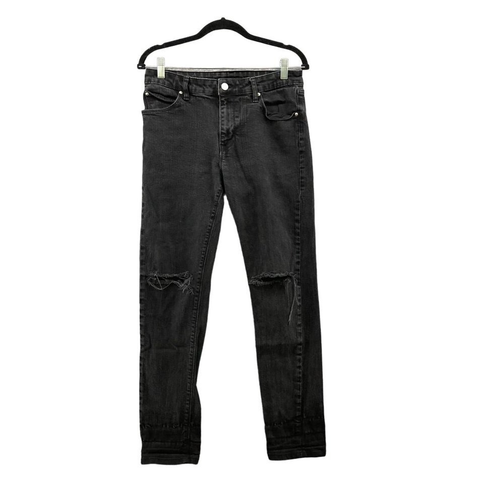 ASOS Skinny Fit‎ Jeans Mens 32x28 (32x30) Black Ripped Knee Distressed Stretch